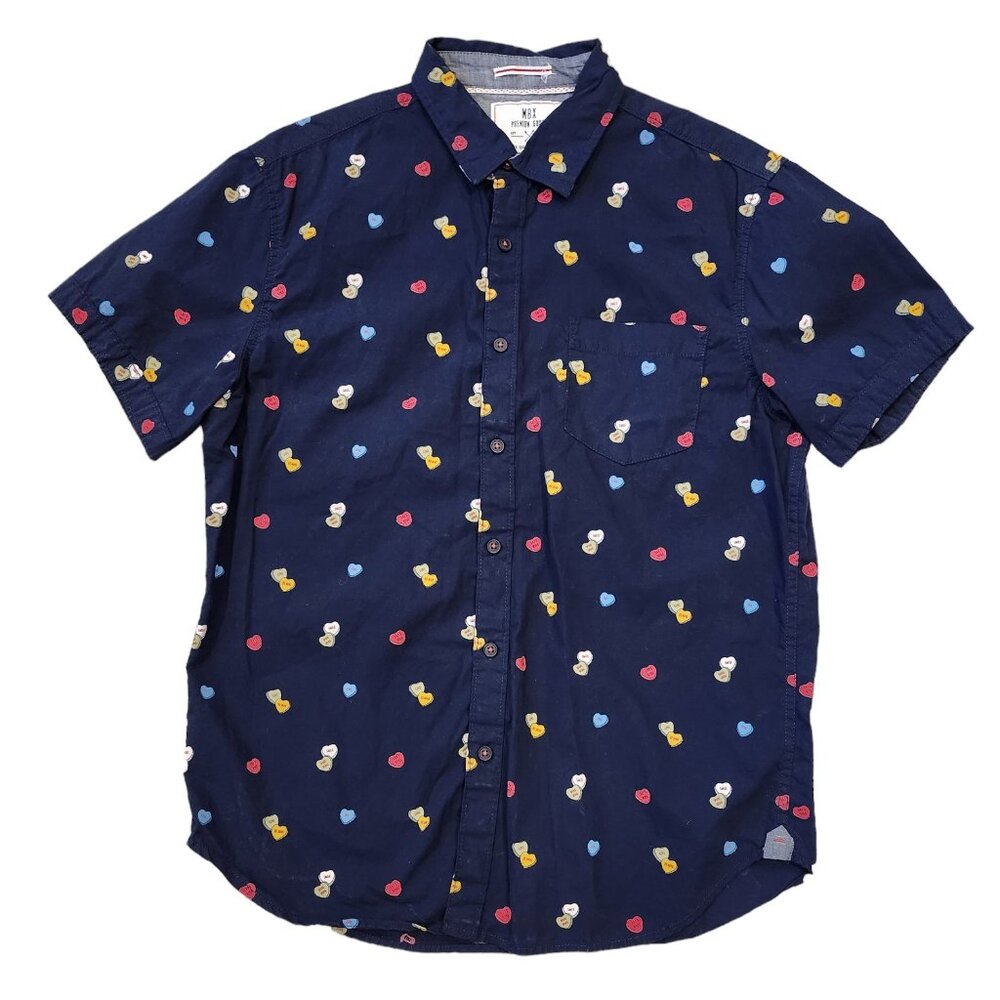 MBX Premium Goods Be Mine Valentines Candy Hearts Button Up Shirt M Medium